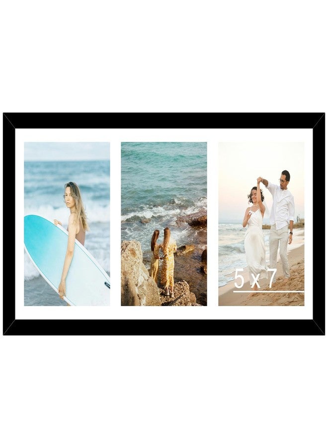 JCJMY 8x16 Picture Frame, 5x7 Collage Picture Frame, Display 3 Pcs 5x7 Photos or 8x16 Picture, 3 Opening 5x7 Collage Frame for Wall Hanging or Tabletop, Lightweight 5 x 7 Multi Photo Frame, Black - Image 1